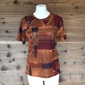 Erin London Vintage Metallic Geometric Print Short Sleeve Top Size Small